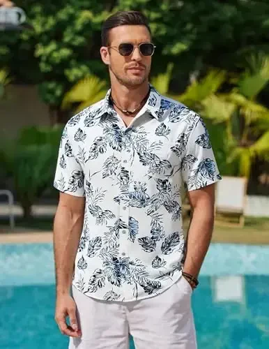 COOFANDY Mens Hawaiian Shirts Short Sleeve Casual Button Down Tropical Beach Shirt - 3