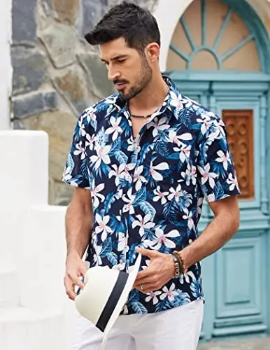 COOFANDY Mens Hawaiian Shirts Short Sleeve Casual Button Down Tropical Beach Shirt - 2