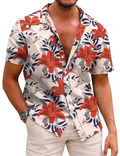 COOFANDY Mens Hawaiian Shirts Short Sleeve Casual Button Down Tropical Beach Shirt 
