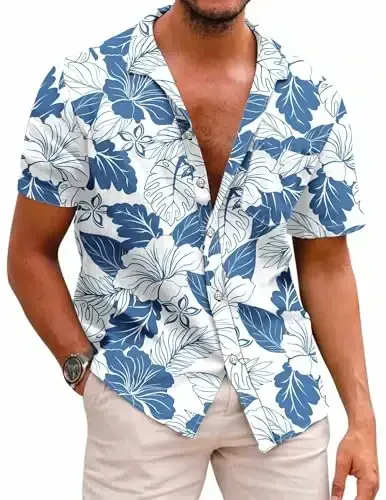 COOFANDY Mens Hawaiian Shirts Short Sleeve Casual Button Down Tropical Beach Shirt 
