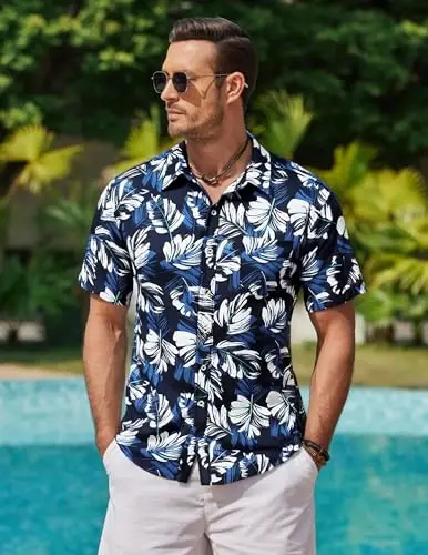 COOFANDY Mens Hawaiian Shirts Short Sleeve Casual Button Down Tropical Beach Shirt - 2