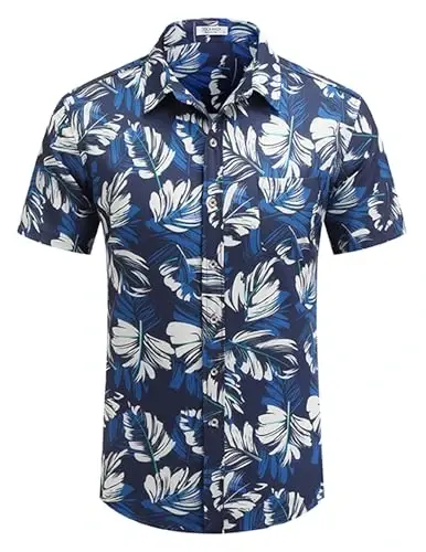 COOFANDY Mens Hawaiian Shirts Short Sleeve Casual Button Down Tropical Beach Shirt - 4