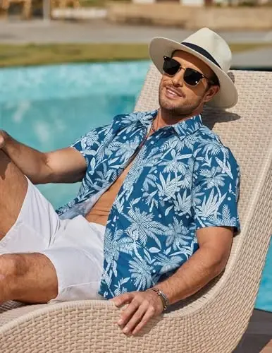 COOFANDY Mens Hawaiian Shirts Short Sleeve Casual Button Down Tropical Beach Shirt - 4