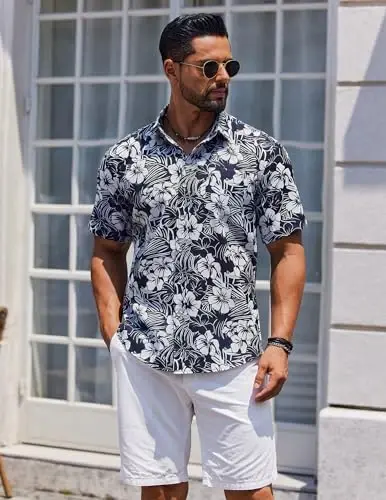 COOFANDY Mens Hawaiian Shirts Short Sleeve Casual Button Down Tropical Beach Shirt - 6