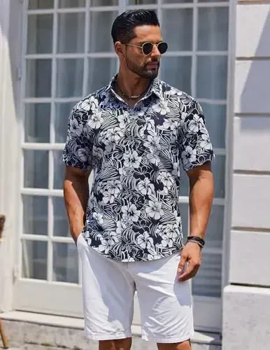 COOFANDY Mens Hawaiian Shirts Short Sleeve Casual Button Down Tropical Beach Shirt - 6
