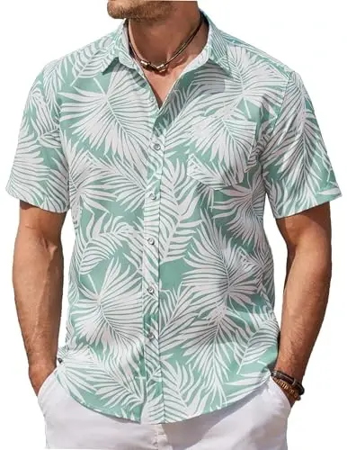 COOFANDY Mens Hawaiian Shirts Short Sleeve Casual Button Down Tropical Beach Shirt 