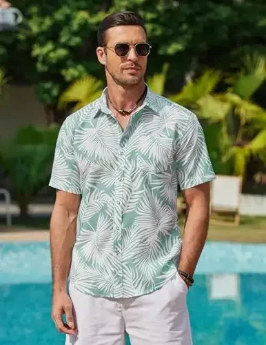 COOFANDY Mens Hawaiian Shirts Short Sleeve Casual Button Down Tropical Beach Shirt - 2