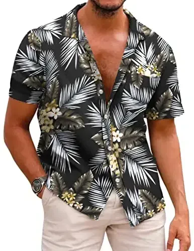 COOFANDY Mens Hawaiian Shirts Short Sleeve Casual Button Down Tropical Beach Shirt 