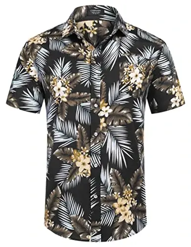 COOFANDY Mens Hawaiian Shirts Short Sleeve Casual Button Down Tropical Beach Shirt - 4