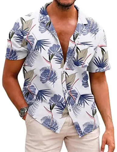 COOFANDY Mens Hawaiian Shirts Short Sleeve Casual Button Down Tropical Beach Shirt - MODAZONE