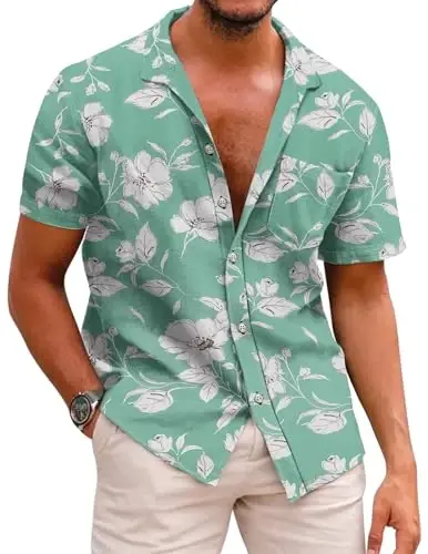 COOFANDY Mens Hawaiian Shirts Short Sleeve Casual Button Down Tropical Beach Shirt - 1