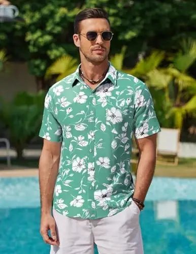 COOFANDY Mens Hawaiian Shirts Short Sleeve Casual Button Down Tropical Beach Shirt - 3
