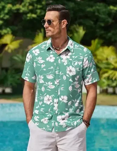 COOFANDY Mens Hawaiian Shirts Short Sleeve Casual Button Down Tropical Beach Shirt - 2