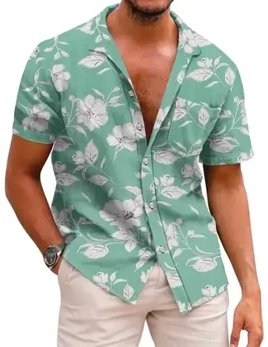 COOFANDY Mens Hawaiian Shirts Short Sleeve Casual Button Down Tropical Beach Shirt - 1