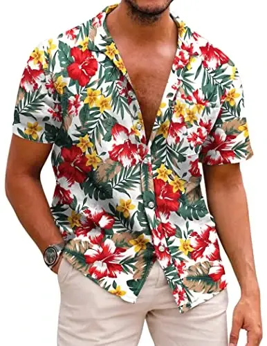 COOFANDY Mens Hawaiian Shirts Short Sleeve Casual Button Down Tropical Beach Shirt - 1