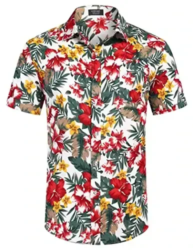 COOFANDY Mens Hawaiian Shirts Short Sleeve Casual Button Down Tropical Beach Shirt - 2
