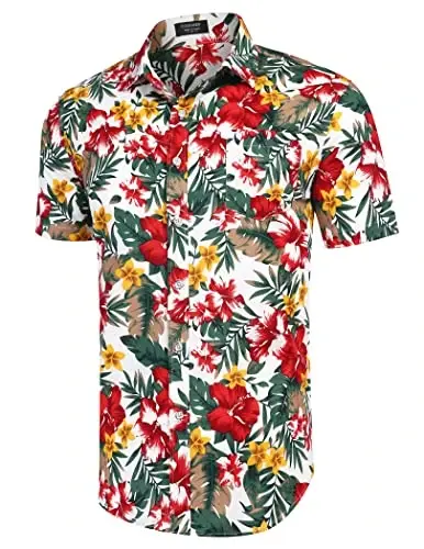 COOFANDY Mens Hawaiian Shirts Short Sleeve Casual Button Down Tropical Beach Shirt - 3