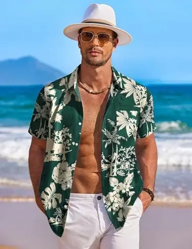 COOFANDY Mens Hawaiian Shirts Short Sleeve Tropical Button Down Shirt Floral Shirt Summer Beach Shirt - 3