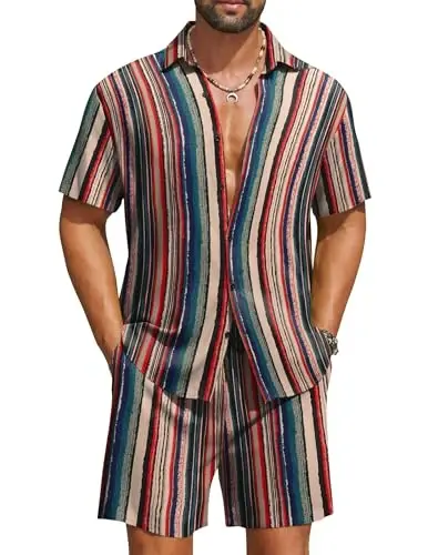 COOFANDY Men's Hawaiian Matching Set Summer Beach 2 Piece Outfits Flower Button Down Shirts and Shorts Vacation Outfits 