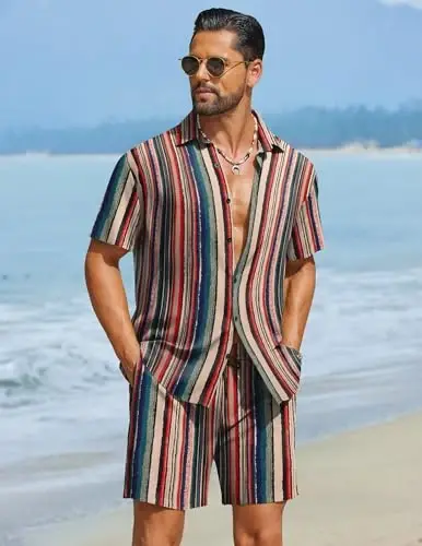 COOFANDY Men's Hawaiian Matching Set Summer Beach 2 Piece Outfits Flower Button Down Shirts and Shorts Vacation Outfits - 4
