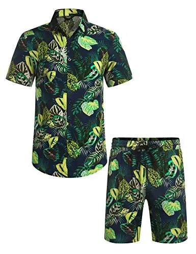 COOFANDY Men's Hawaiian Matching Set Summer Beach 2 Piece Outfits Flower Button Down Shirts and Shorts Vacation Outfits - 4