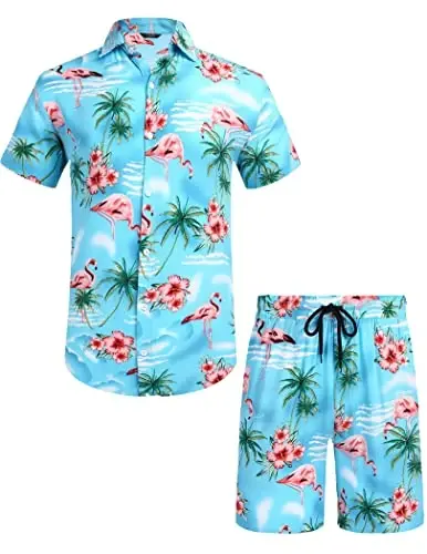 COOFANDY Men's Hawaiian Matching Set Summer Beach 2 Piece Outfits Flower Button Down Shirts and Shorts Vacation Outfits - 4
