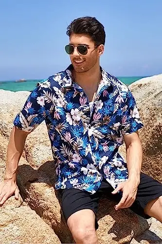 COOFANDY Mens Hawaiian Tropical Shirt Short Sleeve Casual Button Down Floral Summer Beach Shirts with Pocket - 2
