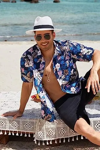 COOFANDY Mens Hawaiian Tropical Shirt Short Sleeve Casual Button Down Floral Summer Beach Shirts with Pocket - 3