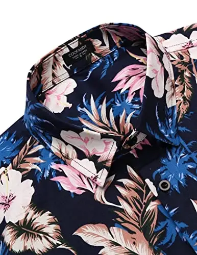 COOFANDY Mens Hawaiian Tropical Shirt Short Sleeve Casual Button Down Floral Summer Beach Shirts with Pocket - 5