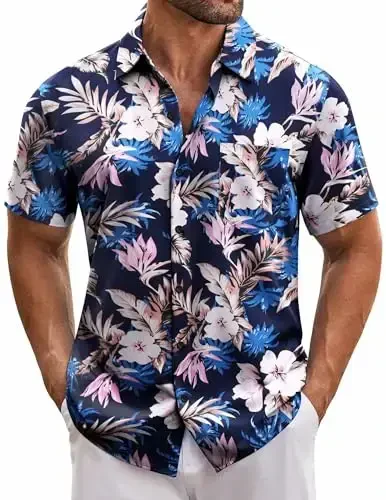 COOFANDY Mens Hawaiian Tropical Shirt Short Sleeve Casual Button Down Floral Summer Beach Shirts with Pocket - COOFANDY