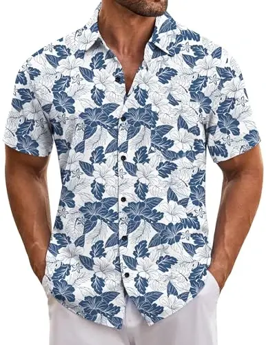 COOFANDY Mens Hawaiian Tropical Shirt Short Sleeve Casual Button Down Floral Summer Beach Shirts with Pocket - 1