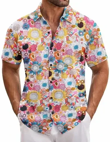 COOFANDY Mens Hawaiian Tropical Shirt Short Sleeve Casual Button Down Floral Summer Beach Shirts with Pocket - 1