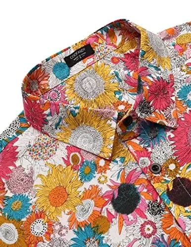 COOFANDY Mens Hawaiian Tropical Shirt Short Sleeve Casual Button Down Floral Summer Beach Shirts with Pocket - 5