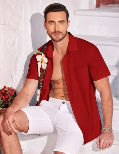 COOFANDY Mens Hawaiian Tropical Shirts Short Sleeve Button Down Summer Beach Shirt with Pocket - 3
