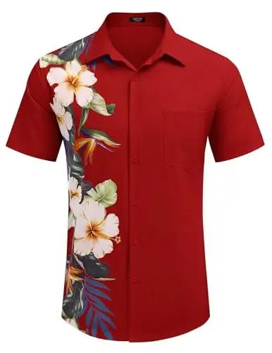 COOFANDY Mens Hawaiian Tropical Shirts Short Sleeve Button Down Summer Beach Shirt with Pocket - 4
