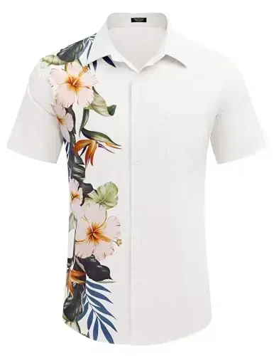 COOFANDY Mens Hawaiian Tropical Shirts Short Sleeve Button Down Summer Beach Shirt with Pocket - 4