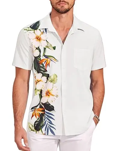COOFANDY Mens Hawaiian Tropical Shirts Short Sleeve Button Down Summer Beach Shirt with Pocket - 1