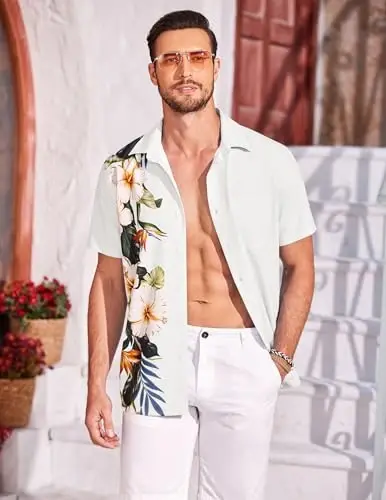 COOFANDY Mens Hawaiian Tropical Shirts Short Sleeve Button Down Summer Beach Shirt with Pocket - 2