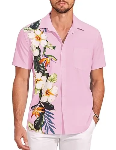 COOFANDY Mens Hawaiian Tropical Shirts Short Sleeve Button Down Summer Beach Shirt with Pocket - 1