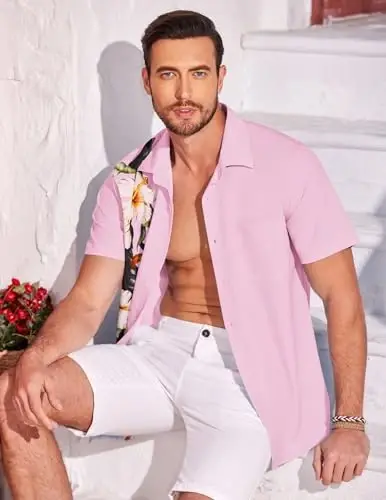 COOFANDY Mens Hawaiian Tropical Shirts Short Sleeve Button Down Summer Beach Shirt with Pocket - 3