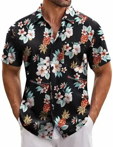 COOFANDY Mens Hawaiian Tropical Shirt Short Sleeve Casual Button Down Floral Summer Beach Shirts with Pocket 