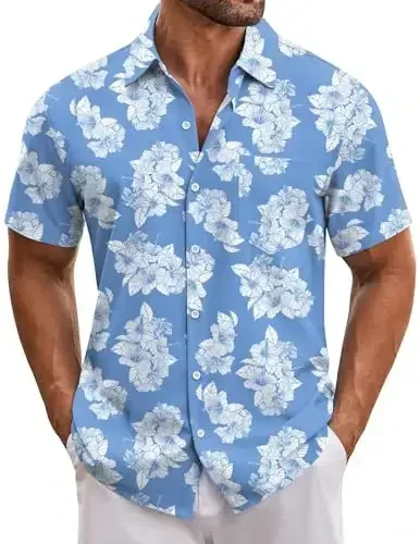 COOFANDY Mens Hawaiian Shirt Short Sleeve Button Down Shirts Tropical Floral Summer Beach Shirts - 1