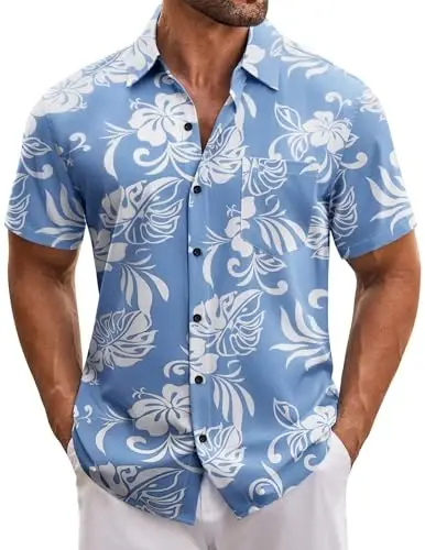 COOFANDY Mens Hawaiian Tropical Shirt Short Sleeve Casual Button Down Floral Summer Beach Shirts with Pocket - COOFANDY