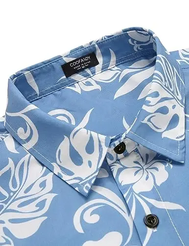 COOFANDY Mens Hawaiian Tropical Shirt Short Sleeve Casual Button Down Floral Summer Beach Shirts with Pocket - 3
