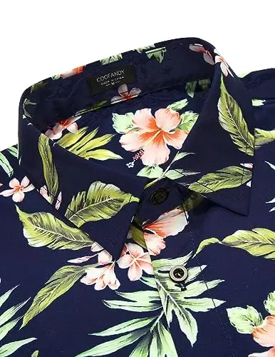 COOFANDY Mens Hawaiian Tropical Shirt Short Sleeve Casual Button Down Floral Summer Beach Shirts with Pocket - 2