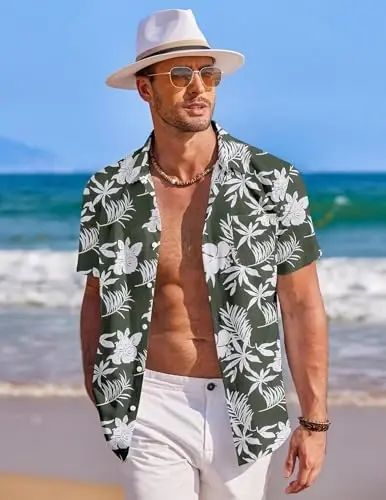 COOFANDY Mens Hawaiian Tropical Shirt Short Sleeve Casual Button Down Floral Summer Beach Shirts with Pocket - 3
