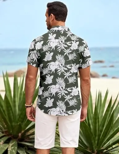 COOFANDY Mens Hawaiian Tropical Shirt Short Sleeve Casual Button Down Floral Summer Beach Shirts with Pocket - 4