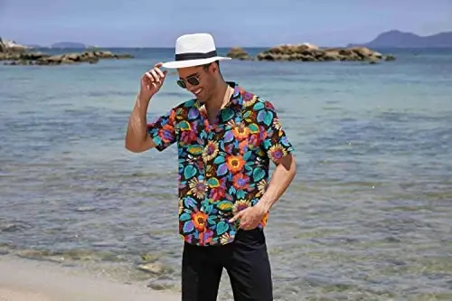 COOFANDY Mens Hawaiian Tropical Shirt Short Sleeve Casual Button Down Floral Summer Beach Shirts with Pocket - 3