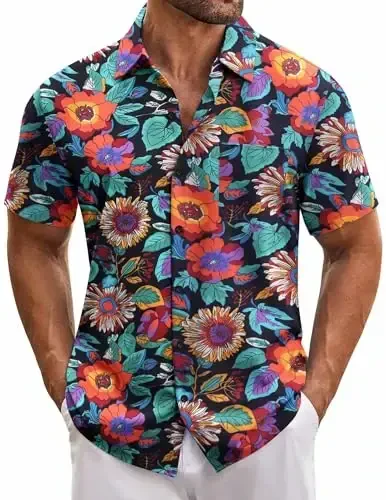 COOFANDY Mens Hawaiian Tropical Shirt Short Sleeve Casual Button Down Floral Summer Beach Shirts with Pocket 