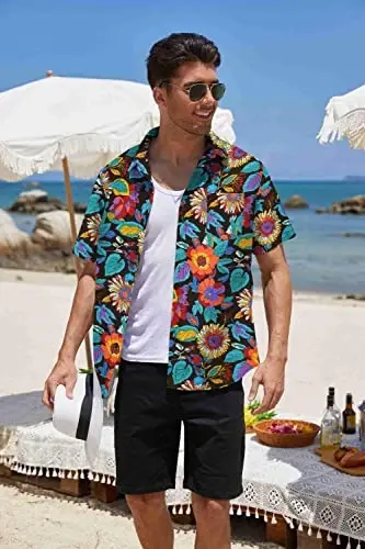 COOFANDY Mens Hawaiian Tropical Shirt Short Sleeve Casual Button Down Floral Summer Beach Shirts with Pocket - 2